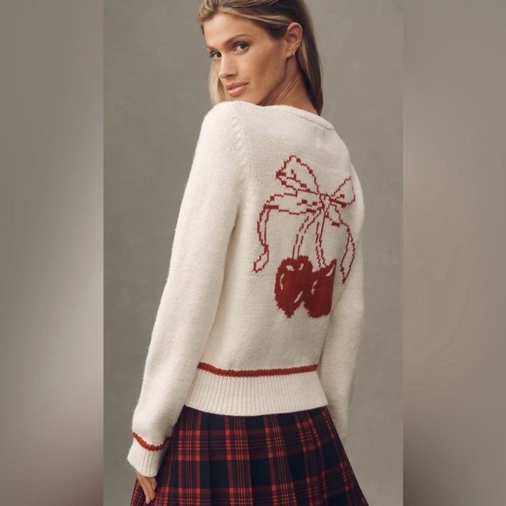 Anthropologie Maeve Cherry Cardigan Sweater